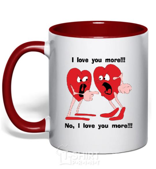 Mug with a colored handle I LOVE YOU MORE!... red фото