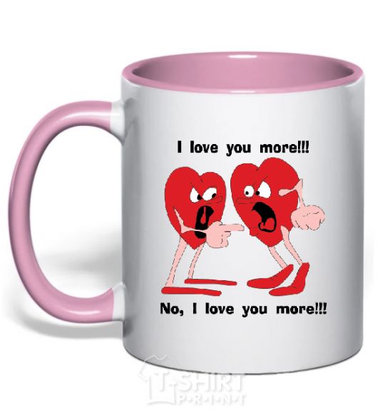 Mug with a colored handle I LOVE YOU MORE!... light-pink фото