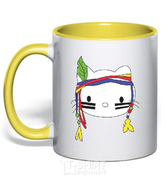 Mug with a colored handle HELLO KITTY INDIAN yellow фото