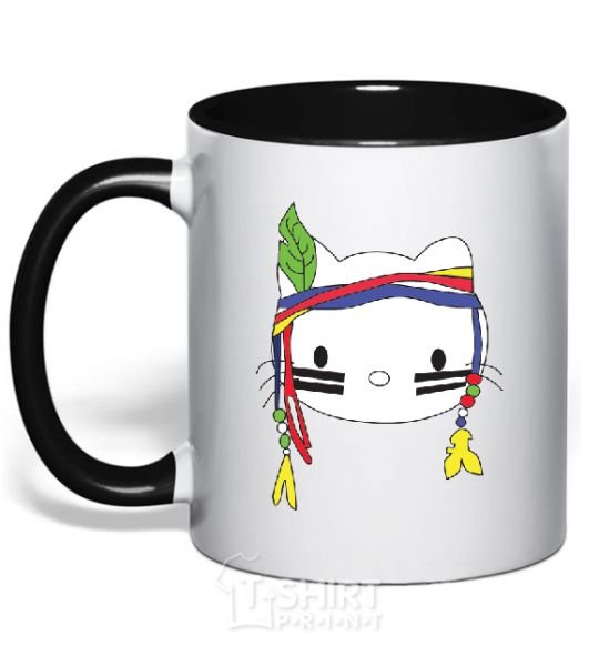 Mug with a colored handle HELLO KITTY INDIAN black фото