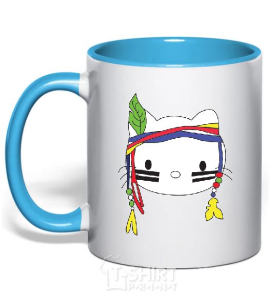 Mug with a colored handle HELLO KITTY INDIAN sky-blue фото