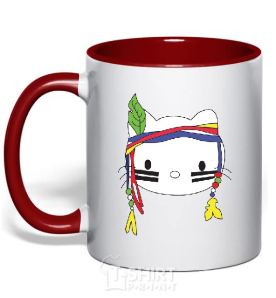 Mug with a colored handle HELLO KITTY INDIAN red фото