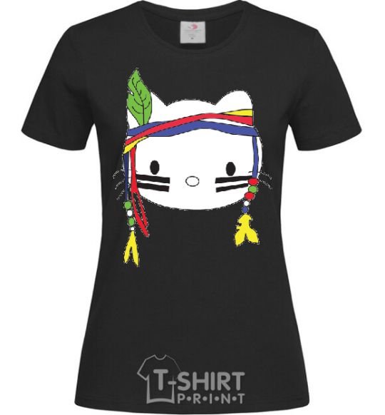 Women's T-shirt HELLO KITTY INDIAN black фото