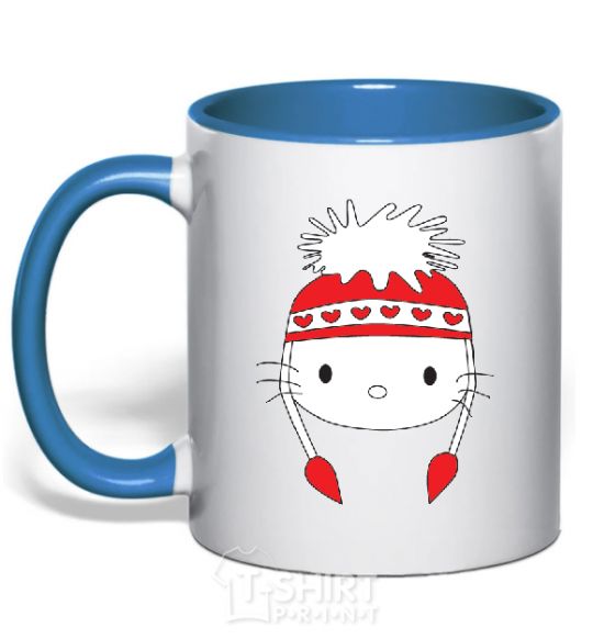 Mug with a colored handle Hello kitty in caps royal-blue фото