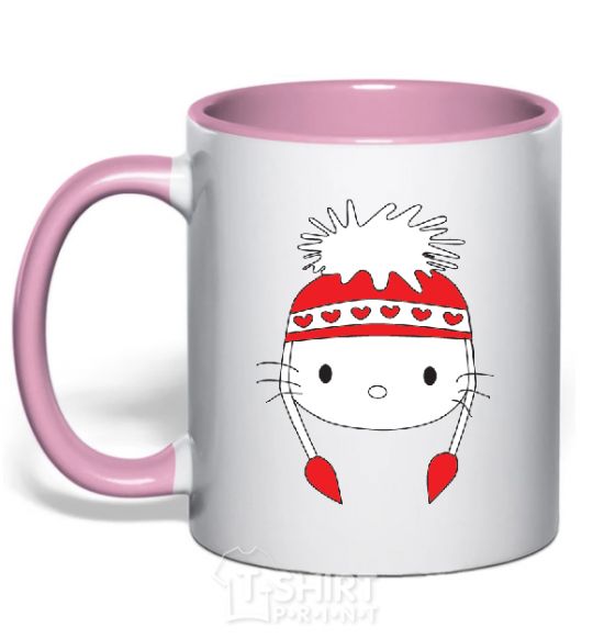 Mug with a colored handle Hello kitty in caps light-pink фото