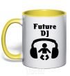 Mug with a colored handle FUTURE DJ yellow фото