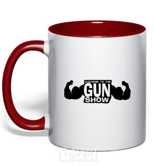 Mug with a colored handle WELCOME TO THE GUN SHOW red фото