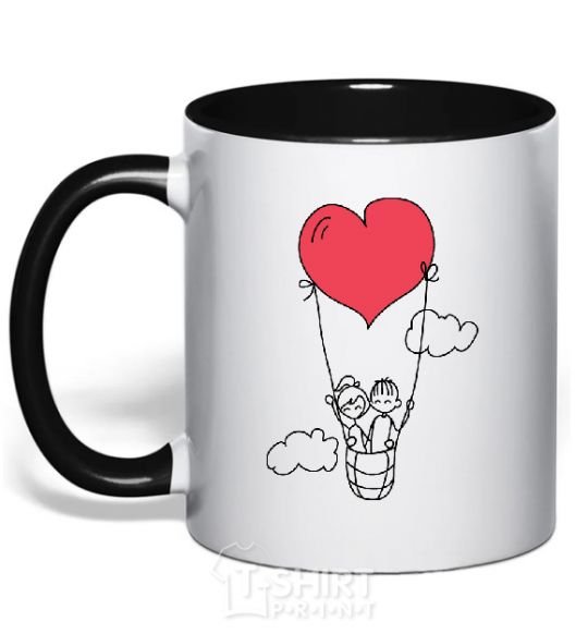 Mug with a colored handle LOVE STORY 3 black фото