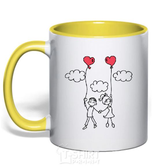 Mug with a colored handle LOVE STORY 4 yellow фото