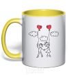 Mug with a colored handle LOVE STORY 4 yellow фото