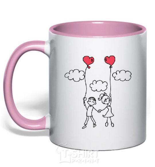 Mug with a colored handle LOVE STORY 4 light-pink фото