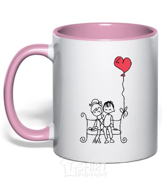 Mug with a colored handle LOVE STORY 5 light-pink фото