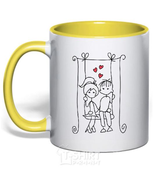 Mug with a colored handle LOVE STORY 6 yellow фото