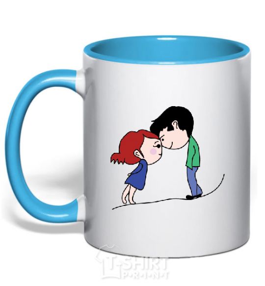 Mug with a colored handle BOTTOM sky-blue фото