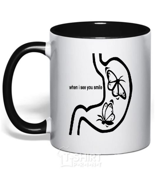 Mug with a colored handle WHEN I SEE YOU SMILE black фото