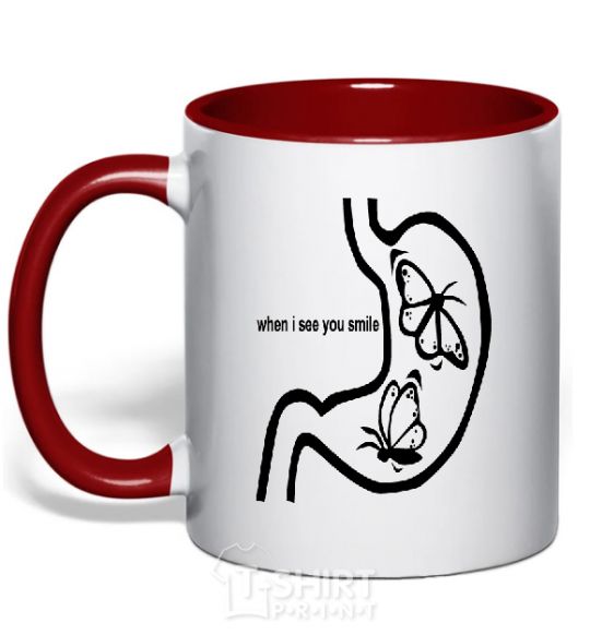 Mug with a colored handle WHEN I SEE YOU SMILE red фото