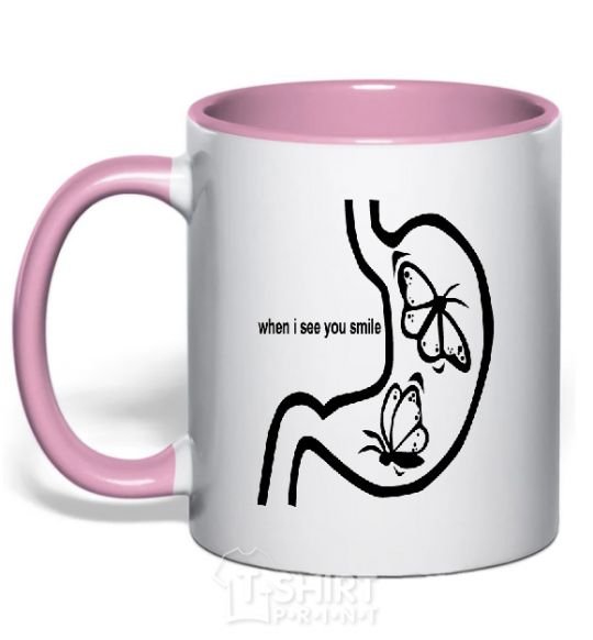 Mug with a colored handle WHEN I SEE YOU SMILE light-pink фото