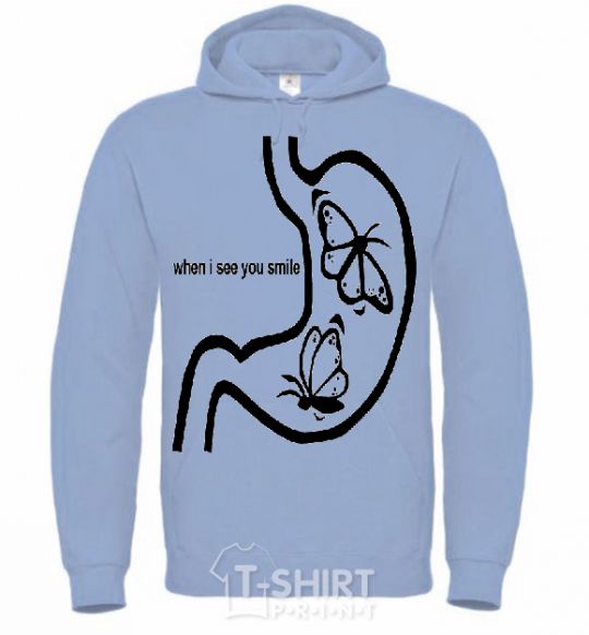 Men`s hoodie WHEN I SEE YOU SMILE sky-blue фото