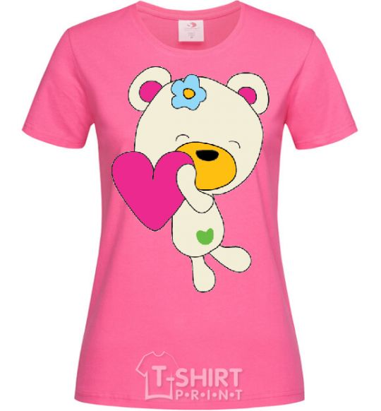 Женская футболка HEART BEAR GIRL Ярко-розовый фото