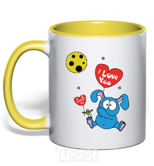 Mug with a colored handle HE LOVES YOU! yellow фото