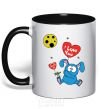 Mug with a colored handle HE LOVES YOU! black фото