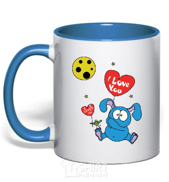 Mug with a colored handle HE LOVES YOU! royal-blue фото