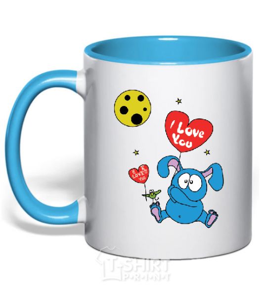 Mug with a colored handle HE LOVES YOU! sky-blue фото
