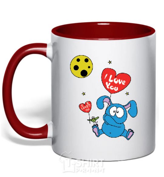 Mug with a colored handle HE LOVES YOU! red фото