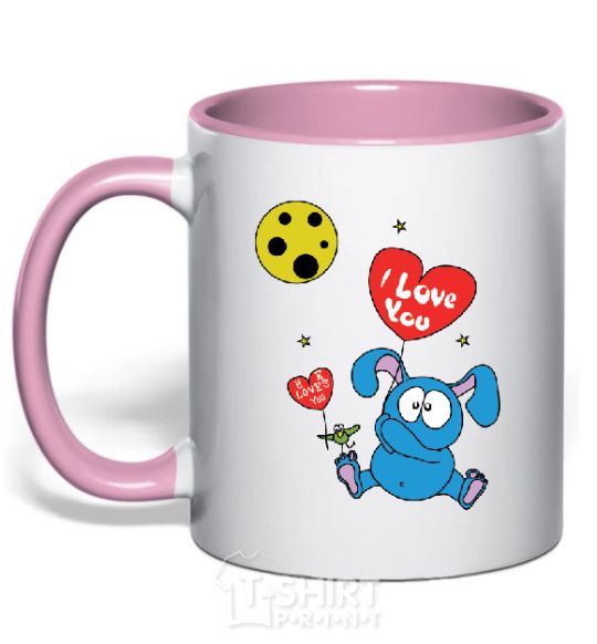 Mug with a colored handle HE LOVES YOU! light-pink фото