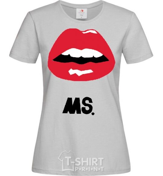 Women's T-shirt MS. RED LIPS grey фото