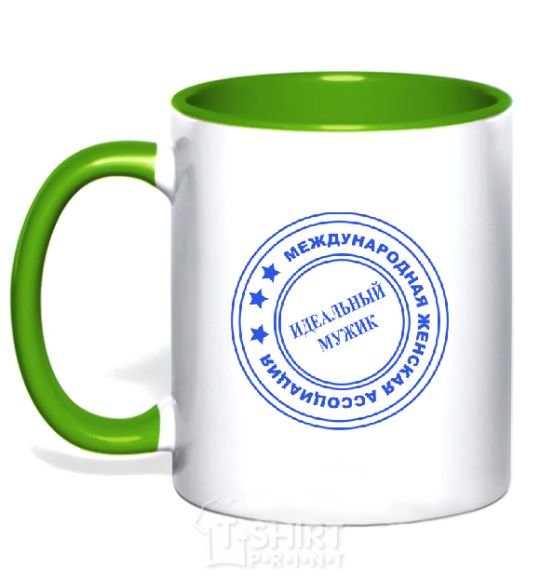 Mug with a colored handle PERFECT MAN kelly-green фото