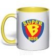 Mug with a colored handle SUPER BOSS yellow фото