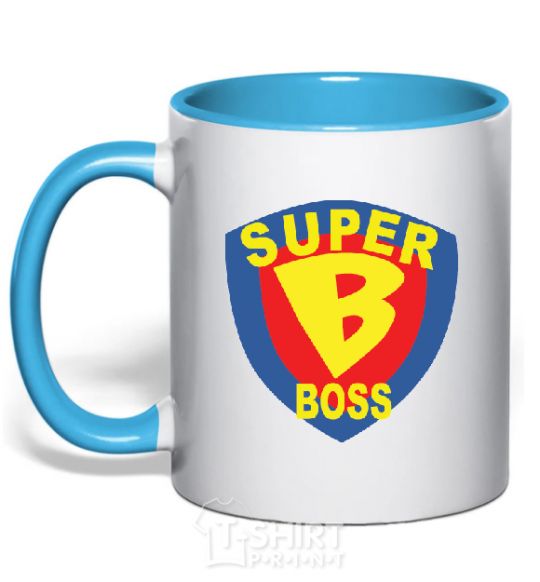 Mug with a colored handle SUPER BOSS sky-blue фото