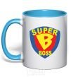 Mug with a colored handle SUPER BOSS sky-blue фото