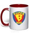 Mug with a colored handle SUPER BOSS red фото