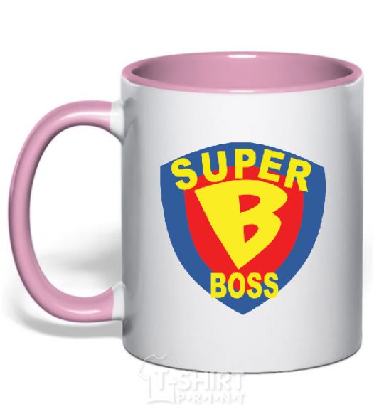 Mug with a colored handle SUPER BOSS light-pink фото