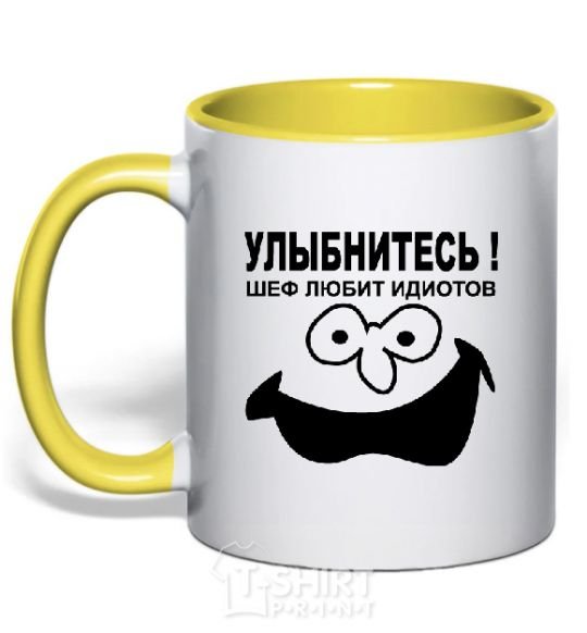 Mug with a colored handle SMILE!!! yellow фото