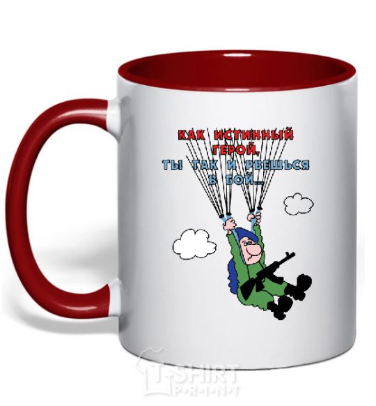 Mug with a colored handle LIKE A TRUE HERO red фото