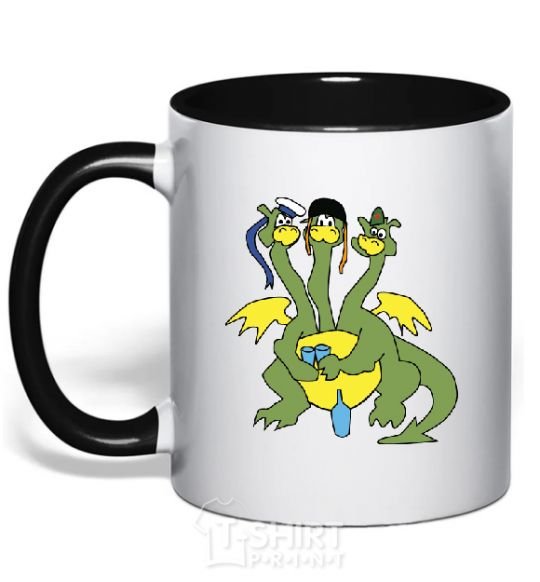 Mug with a colored handle 3 headed dragon black фото