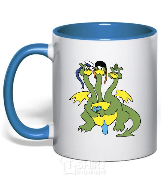 Mug with a colored handle 3 headed dragon royal-blue фото