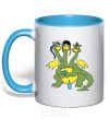 Mug with a colored handle 3 headed dragon sky-blue фото