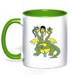 Mug with a colored handle 3 headed dragon kelly-green фото