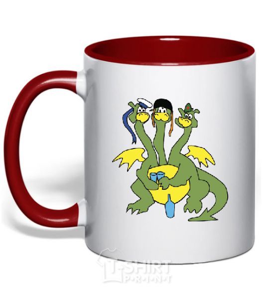 Mug with a colored handle 3 headed dragon red фото