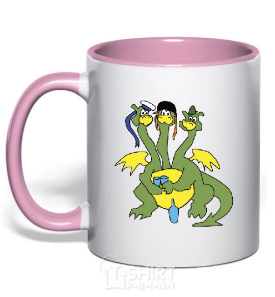 Mug with a colored handle 3 headed dragon light-pink фото