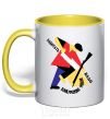Mug with a colored handle WORK HARD! yellow фото