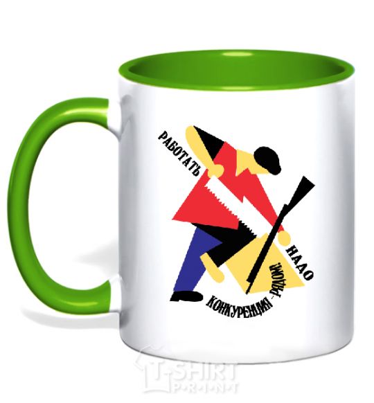 Mug with a colored handle WORK HARD! kelly-green фото