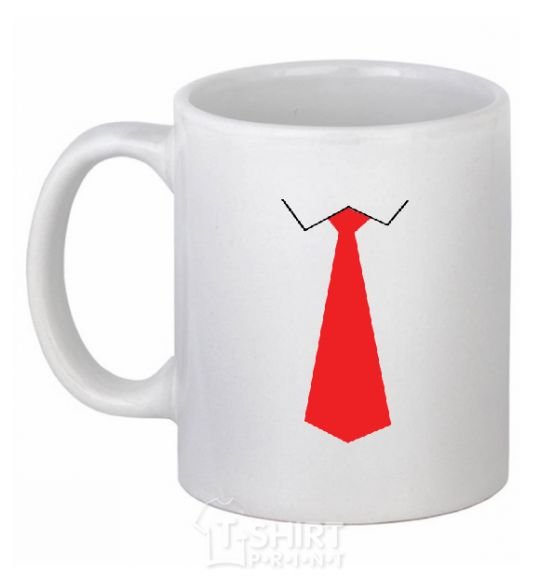 Ceramic mug Red tie White фото