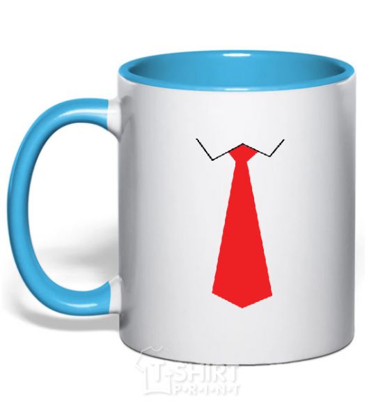 Mug with a colored handle Red tie sky-blue фото