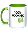 Mug with a colored handle 100% GMO-free man. kelly-green фото