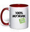 Mug with a colored handle 100% GMO-free man. red фото